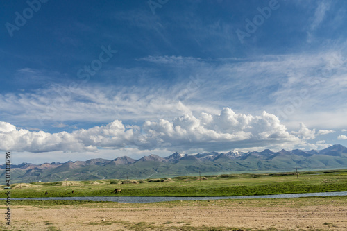 Mountains and grasslands along G217 highway in Xinjiang  China in summer