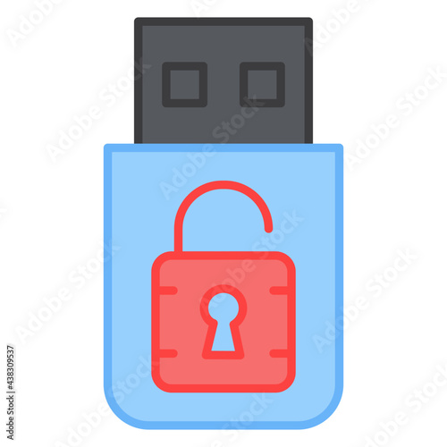 A flat design, icon of lock usb