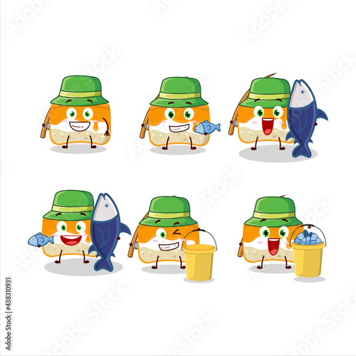 A fisherman orange cake cartoon picture catch a big fish