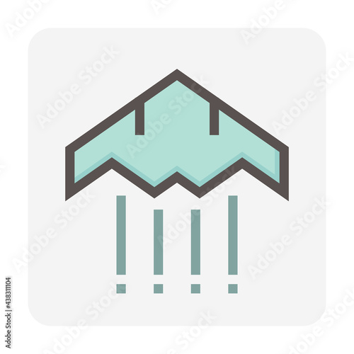 Stealth or jet aircraft vector icon. That speed fighter plane consist of wing, cockpit, weapon, advanced invisible technology for army, air force, military to attack, combat in warfare. 48x48 pixel.
