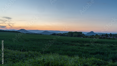 sunset of the Czech Central Mountain (Czech Republic) Europe.