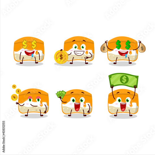 Orange cake cartoon character with cute emoticon bring money