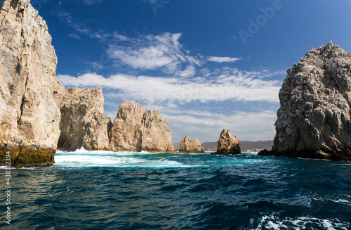 Beautiful rocks and blue sea water near End of Land in Mexico