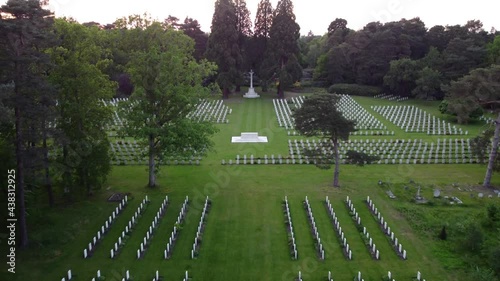 Aerial view of Brookwood Military Cemetery with countless rows of World War graves photo