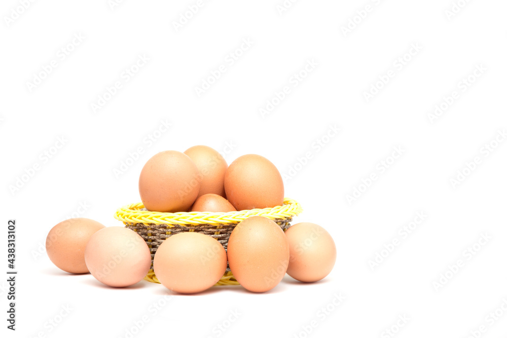 Fresh and organic Egg in basket isolated Fresh and organic Egg in basket isolated