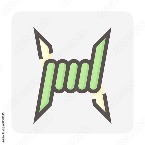 Barb wire vector icon. That thorn with sharp metal steel and twisted shape for military, jail or prison by installing fence line, barrier, border or frame for spike, guard and security. 48x48 pixel.
