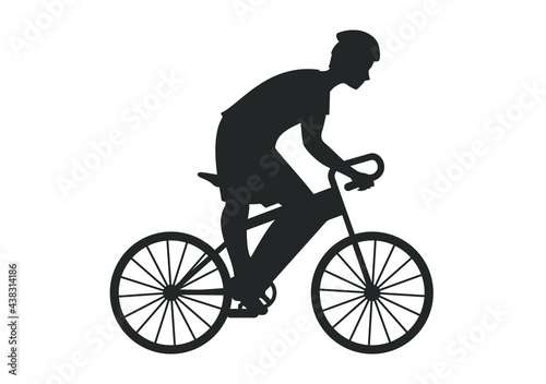Black silhouette of cyclist riding on bike, vector illustration