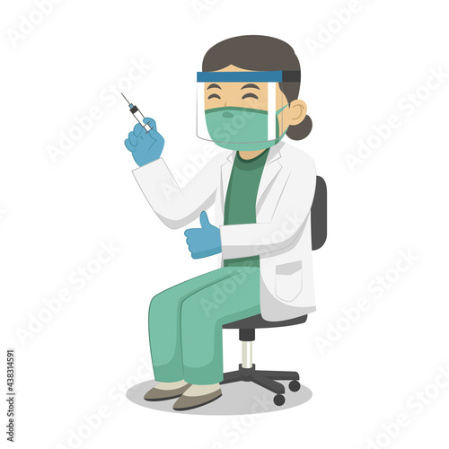Doctors Character Wear Face Masks Doing The Vaccination Process. Children s Book. Vector.