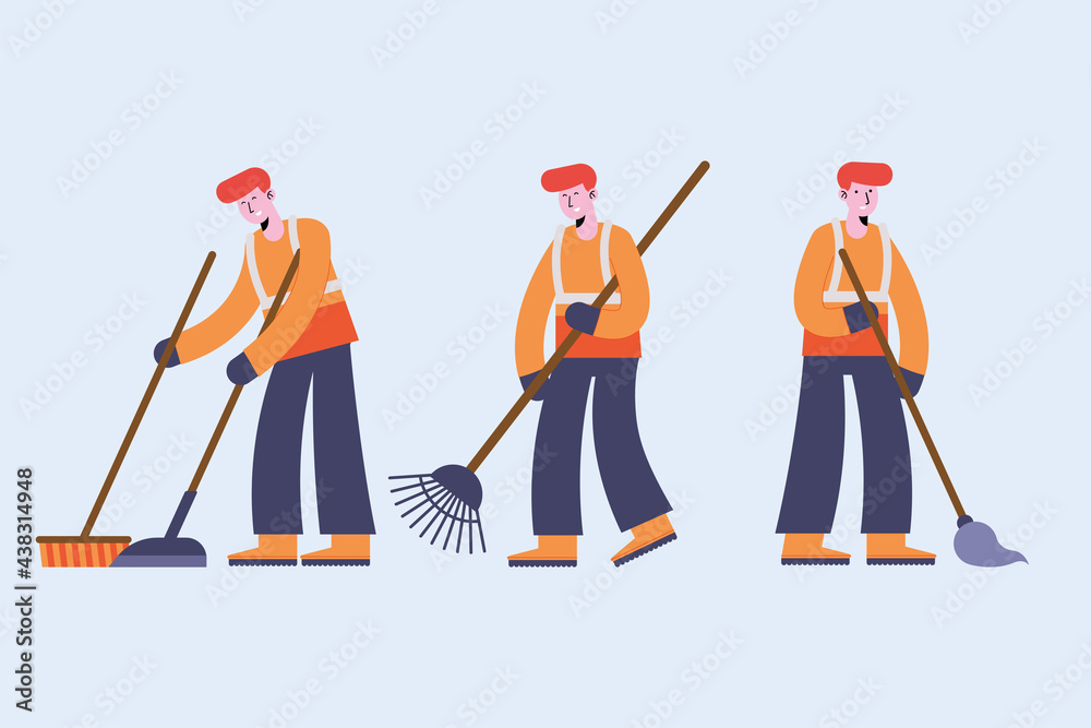 Naklejka premium cleaning three persons