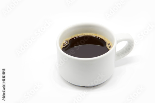 Isolated of the white cup of black coffee on white background
