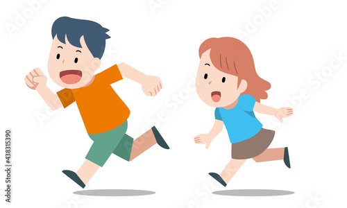 走る子供（男女）のイラスト素材
