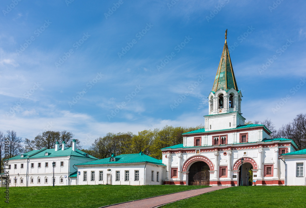 Front Gates and Colonel's chamber. The building of the historical-architectural and natural landscape Museum-reserve Kolomenskoye, Moscow, Russia.