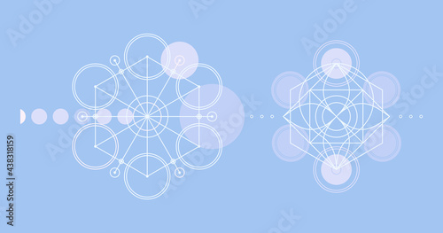 Simple geometric figure like circles and lines. Abstract mechanical scheme. Decoration element. Line art design. Alchemy, religion, philosophy or spirituality symbol. Vector illustration.