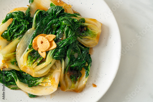 Photography baby Chinese cabbage with oyster sauce and garlic