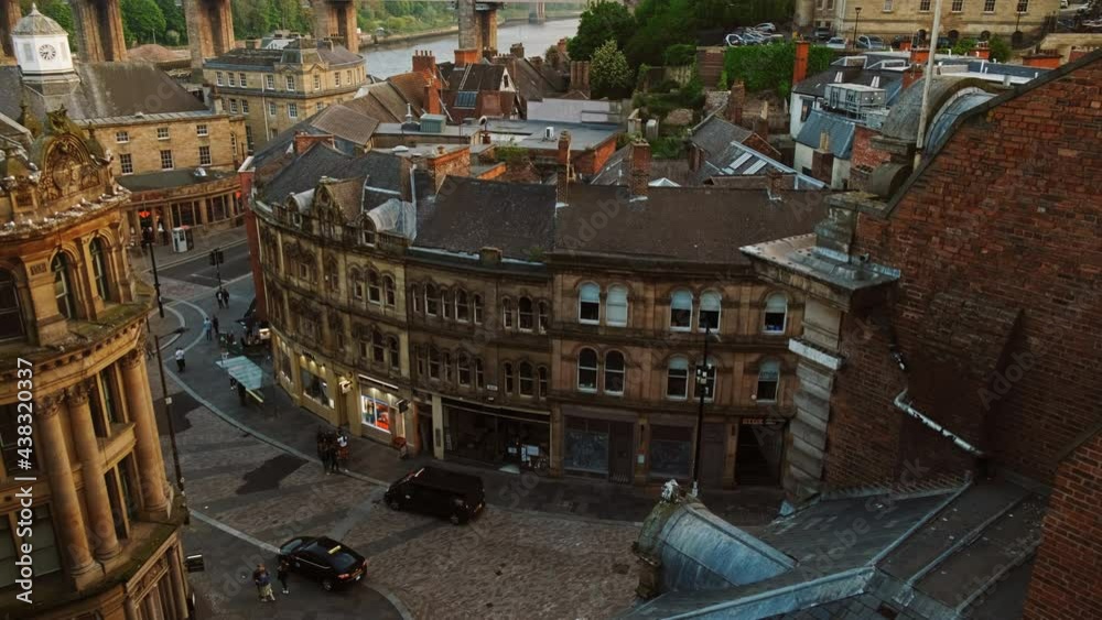 Scenic view of the Old Town of Newcastle, in Tyne and Wear, the capital of North East England, UK featuring the High Level Bridge