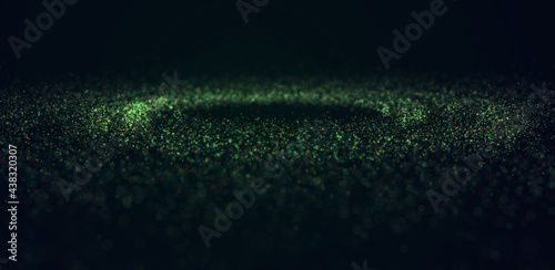 3d rendering, science fiction background of glowing particles with depth of field and bokeh. Particles form line and surface grid. microcosm or space. © World War III