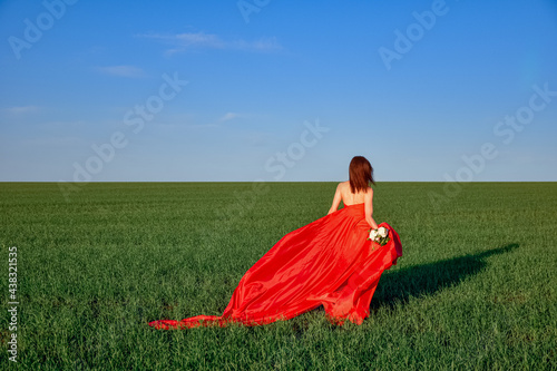 Obraz na płótnie girl in red dress w salonie