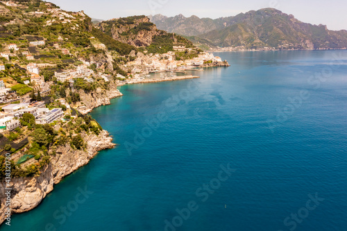 Aerial view of the Amalfi Coast. In Salerno a stretch of coast with sea and a beautiful landscape