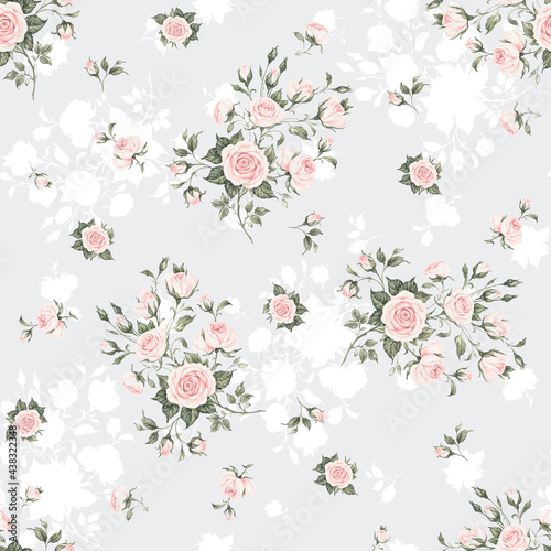 Fototapeta Naklejka Na Ścianę i Meble -   Abstract floral seamless pattern drawn on paper with paints vintage roses