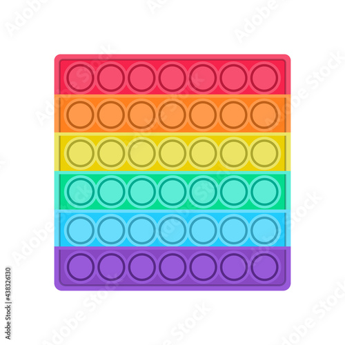 A bright pop it fidget trend. Antistress toy in the shape of a square for children. Convex iridescent bubbles. Vector illustration on a white background