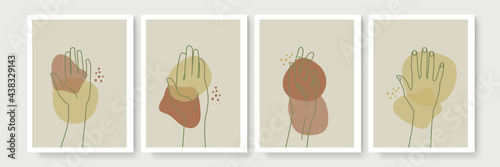 Mystic boho doodle set. Magic simple line logo icons with hands, crystals, moon, sun, stars. Bohemian posters, modern vector illustration