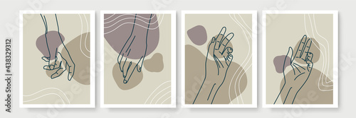 Mystic boho doodle set. Magic simple line logo icons with hands, crystals, moon, sun, stars. Bohemian posters, modern vector illustration