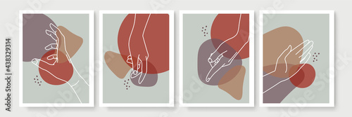 Mystic boho doodle set. Magic simple line logo icons with hands, crystals, moon, sun, stars. Bohemian posters, modern vector illustration