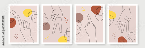 Mystic boho doodle set. Magic simple line logo icons with hands, crystals, moon, sun, stars. Bohemian posters, modern vector illustration