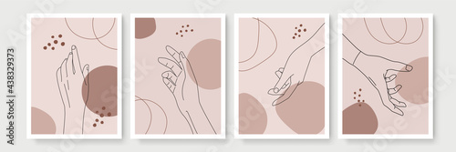 Mystic boho doodle set. Magic simple line logo icons with hands, crystals, moon, sun, stars. Bohemian posters, modern vector illustration