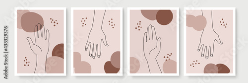 Mystic boho doodle set. Magic simple line logo icons with hands, crystals, moon, sun, stars. Bohemian posters, modern vector illustration