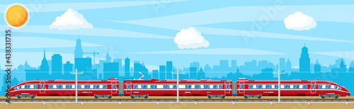 High Speed Train and Landscape With Cityscape.