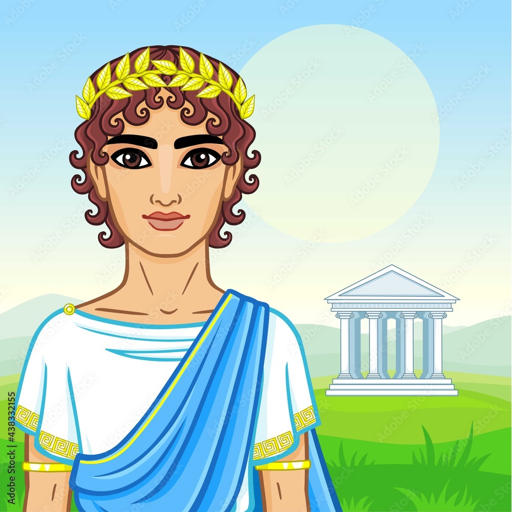 Animation portrait of the young man in traditional clothes of Ancient ...