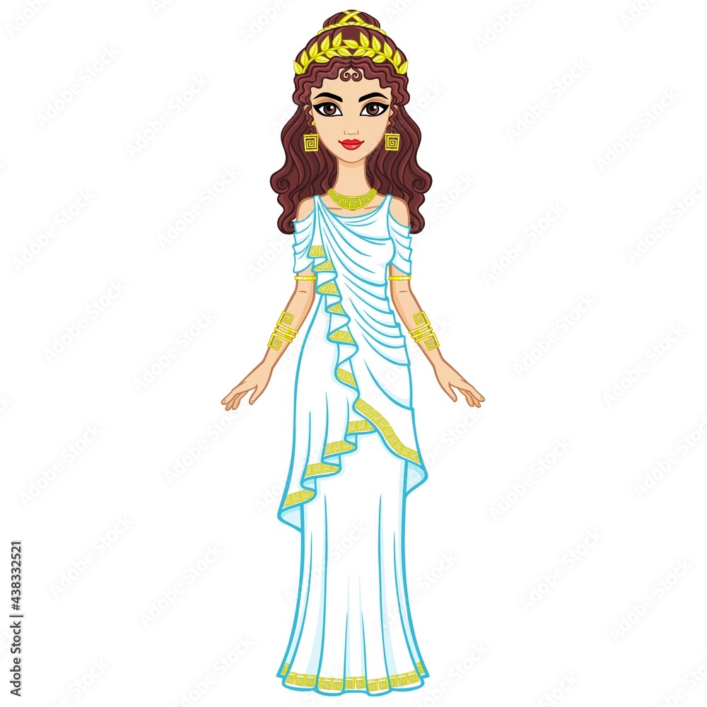 Portrait of the animation woman in ancient Greek dress. Full growth. Vector illustration isolated on a white background. Portrait of the animation woman in ancient Greek dress. Full growth. Vector illustration isolated on a white background.