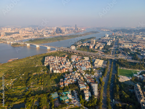Aerial photography of urban architectural landscape along the Pearl River in Guangzhou