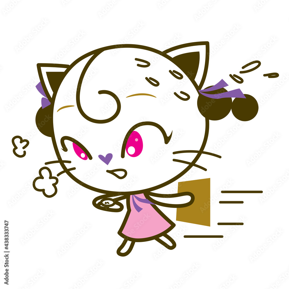 Fototapeta premium Kitty Girl, Cat Meow is working, Vector illustration