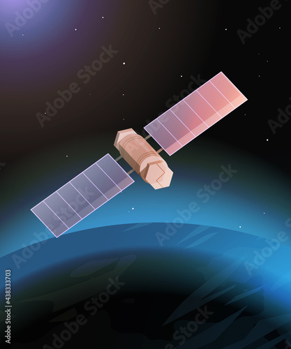 space exploration astronautics technology concept observation satellite flying orbital spaceflight around earth