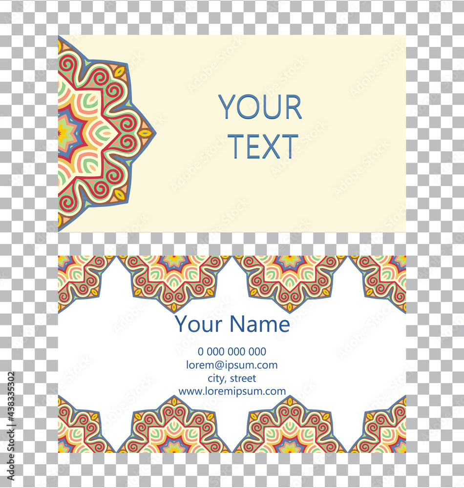 Vector template isolated business card. 3d volumetric convex embossed  geometric beautiful floral pattern. Islam, Arabic, Indian, Ottoman motives  on a light background. Stock Vector | Adobe Stock