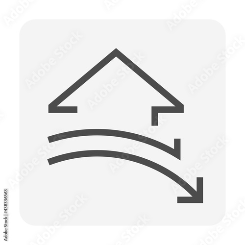 House price or value decrease vector icon. Consist of home or house building,  drop down of arrow. Low price, discount or reduction of market price or interest rate of real estate, property. 48x48 px.