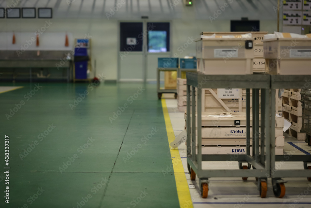 Machine part with tool equipment and metal material for industrial manufacturing, Walking way in Factory, Safety part for an automobile working shop. Machine part with tool equipment and metal material for industrial manufacturing, Walking way in Factory, Safety part for an automobile working shop.