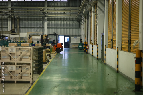 Machine part with tool equipment and metal material for industrial manufacturing, Walking way in Factory, Safety part for an automobile working shop.