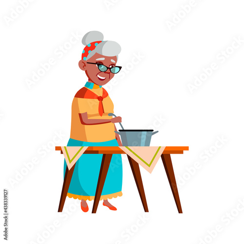 woman senior prepare dish in kitchen cartoon vector. woman senior prepare dish in kitchen character. isolated flat cartoon illustration