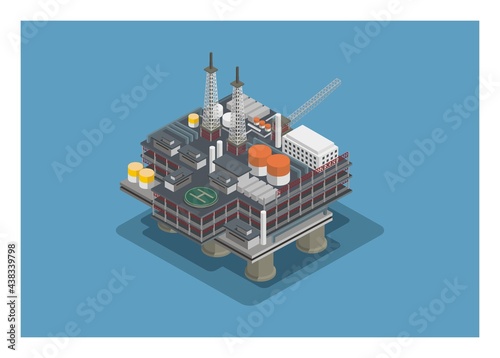 Offshore oil rig. Simple illustration in isometric view.