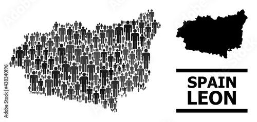 Map of Leon Province for politics proclamations. Vector population abstraction. Mosaic map of Leon Province composed of population items. Demographic scheme in dark gray color variations.