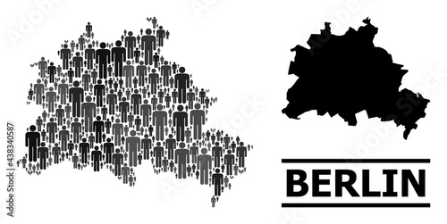 Map of Berlin City for political posters. Vector population mosaic. Concept map of Berlin City constructed of human pictograms. Demographic concept in dark gray color shades.