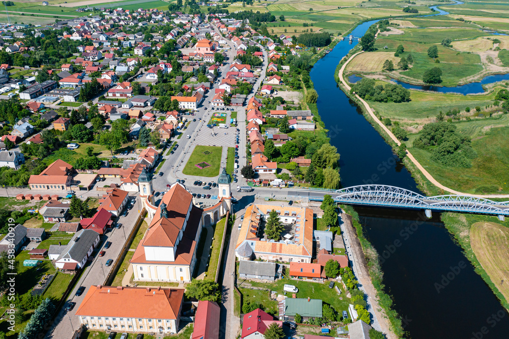 Aerial view of Tykocin, town square and Saint Trinity church