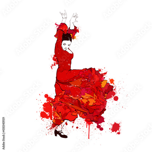 Spanish girl dances a flamenco and color spots