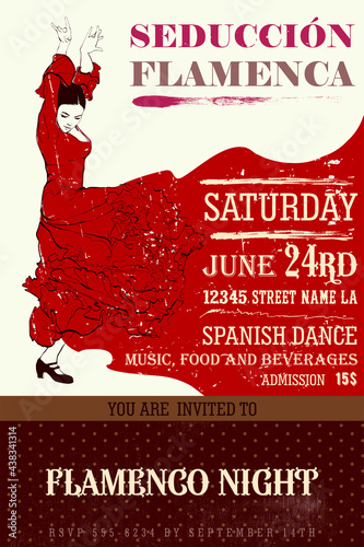 Spanish girl dances Invitation to flamenco night
