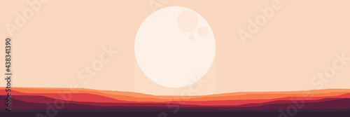 landscape mountains with moon flat design vector illustration for wallpaper, background template, backdrop design, adventure design and banner template	