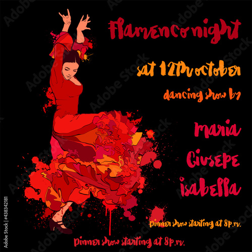 Flamenco night, spanish girl dances a flamenco