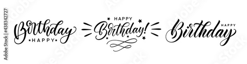 Happy Birthday hand lettering set. Handwritten calligraphic text for use in greeting card  t-shirt print design. Happy Birthday text design.